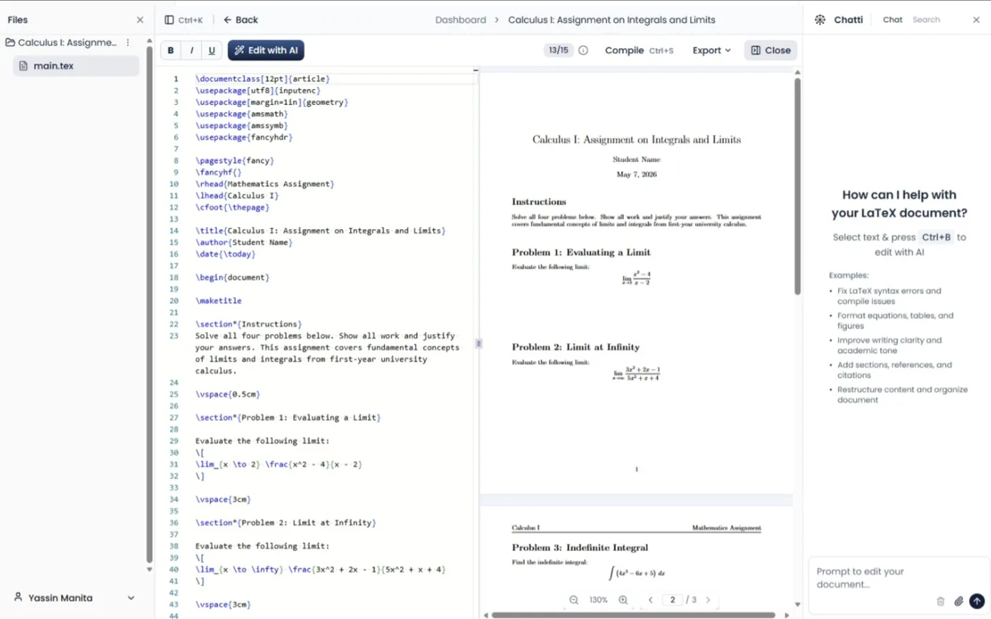 Preview of the Researa AI LaTeX editor demo
